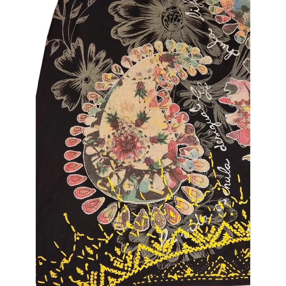 Desigual Skirt Small Black Floral A Line Stretch Embellished Artsy Fal Aurora - Picture 3 of 12